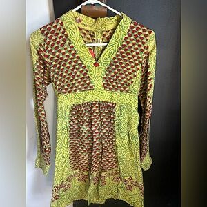 Vintage 70s Hippie Boho Indian Cotton Paisley Blockprint Tunic Dress Size XS